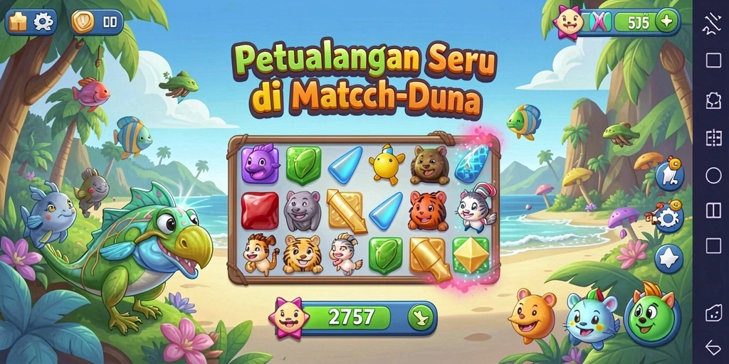 Screenshot menampilkan aksi mencocokkan item di game Match-3.