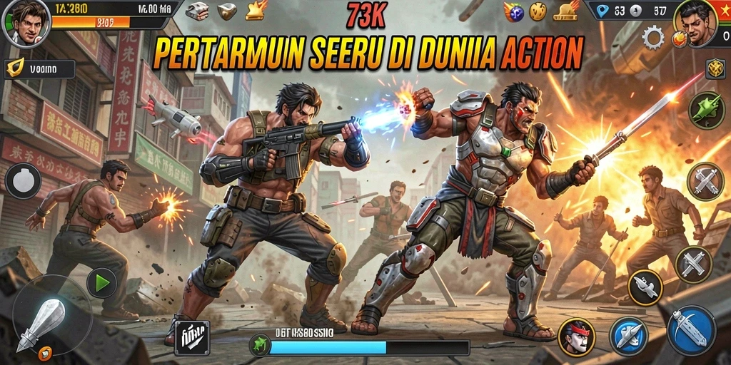 Tampilan seru gameplay 73K dalam aksi pertarungan.