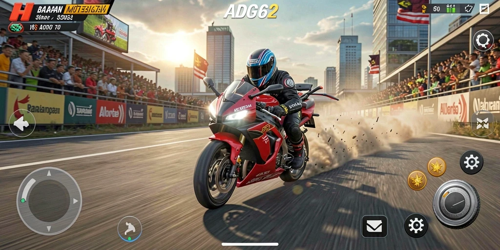 Tampilan gameplay seru di ADG62 saat balapan motor.