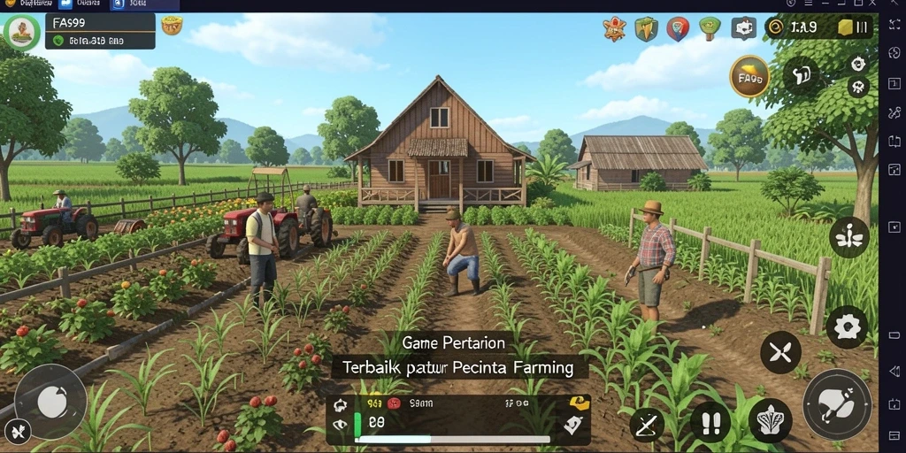 Screenshot gameplay FA99 yang menunjukkan aktivitas pertanian seru.