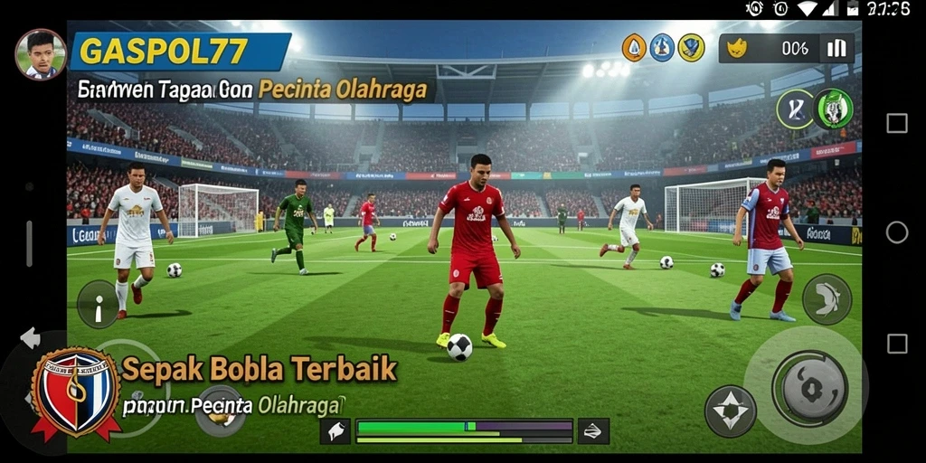 Screenshot gameplay GASPOL77 dengan aksi pertandingan sepak bola yang mendebarkan.