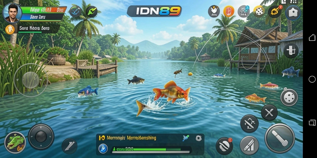 Tampilan gameplay IDN89 yang menggairahkan saat memancing di lokasi cantik.