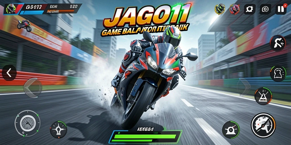 Screenshot utama JAGO11 menampilkan aksi balap motor yang intens dan grafis yang mengesankan.
