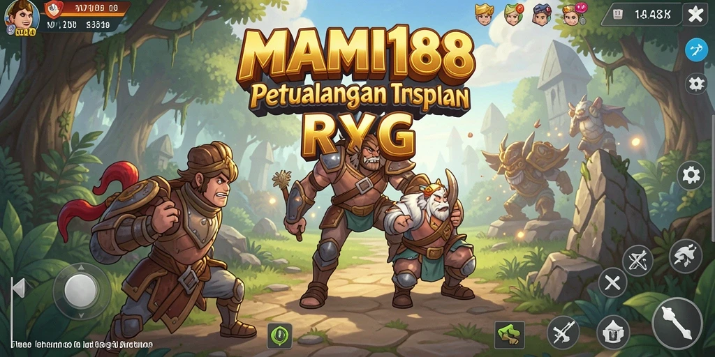 Tangkapan layar utama MAMI188 menunjukkan pertarungan epik di dunia fantasi.