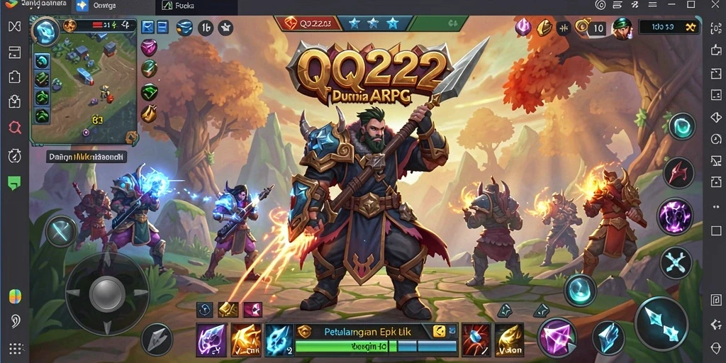 Screenshot gameplay QQ222 menampilkan aksi pertempuran yang intens dan karakter yang menarik.