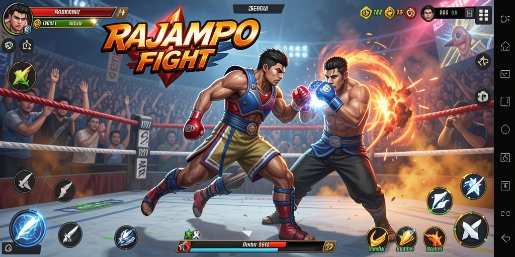 Screenshot gameplay RAJAMPO menampilkan pertarungan yang intens dan seru.