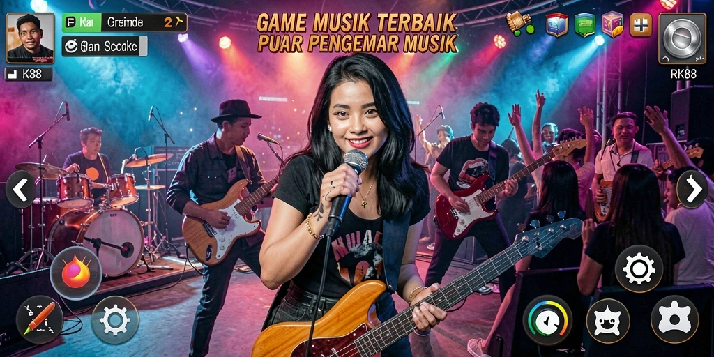 Tampilan gameplay RK88 dengan musik yang menarik dan interaktif.
