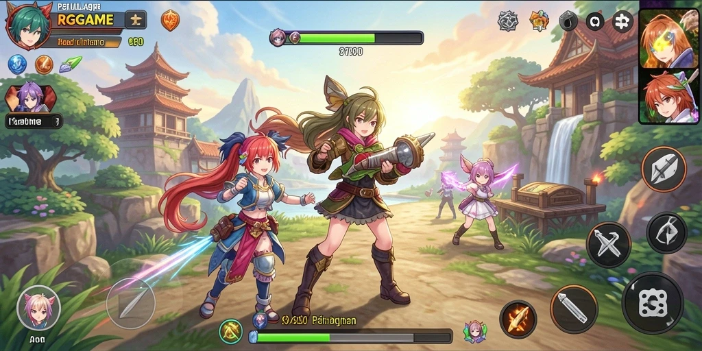 Screenshot RPGAME menampilkan pertarungan seru di dunia anime.