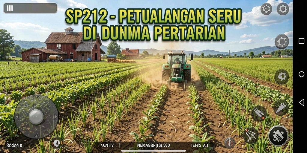Tangkapan layar utama menampilkan gameplay seru di SP212 dengan pertanian yang subur.