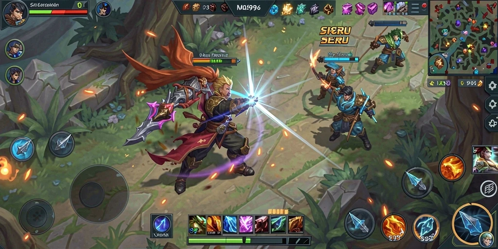 Tangkapan layar gameplay SR996 yang menegangkan di arena MOBA.