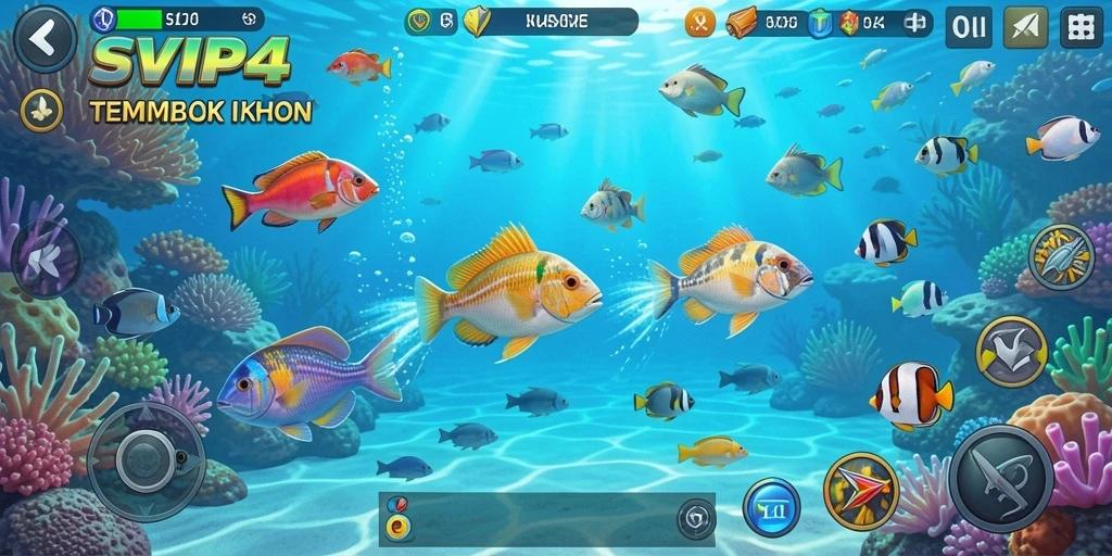 Screencapture gameplay SVIP4 menampilkan aksi menembak ikan yang seru.